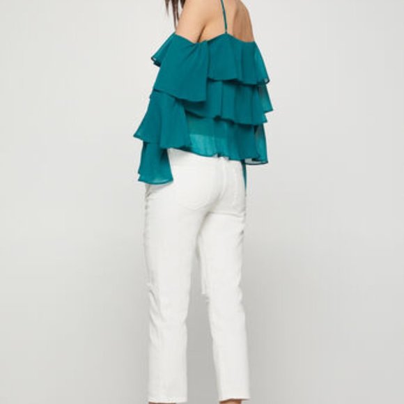 NWT BCBG Sea Green Ruffle Chiffon Bell Sleeve Top - Picture 6 of 8
